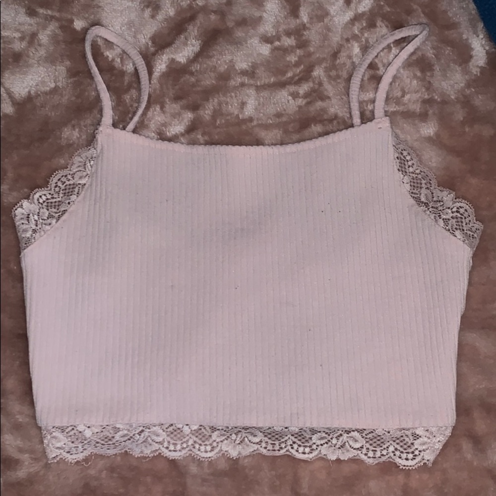Pink crop top with lace trim